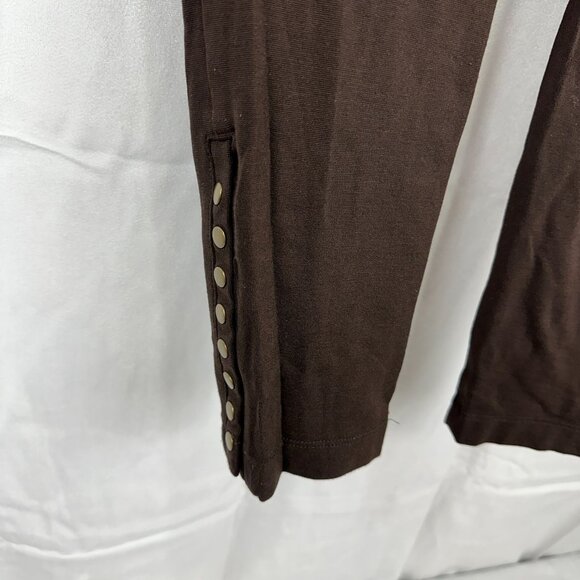 Narration Womens Brown Slim-Fit Stretch Pants W/ Gold Button Accents Size M - Picture 3 of 7